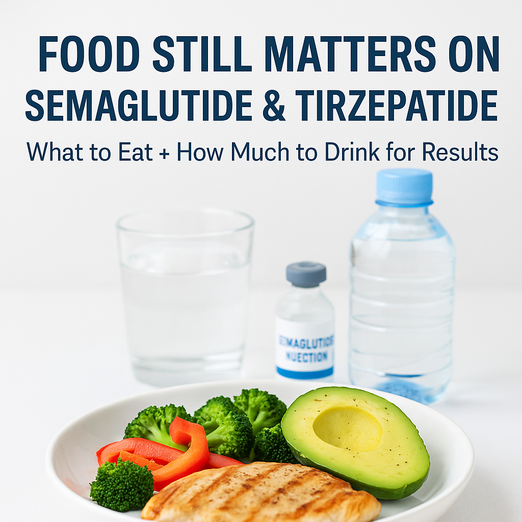 Still eating right on Semaglutide or Tirzepatide? Learn the best foods to eat, how much water to drink, and why nutrition still matters for lasting weight loss.
